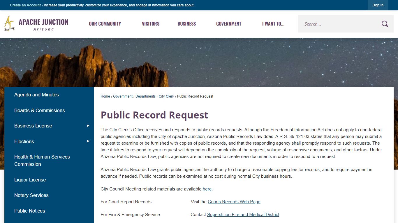 Public Record Request | Apache Junction, AZ - Official Website