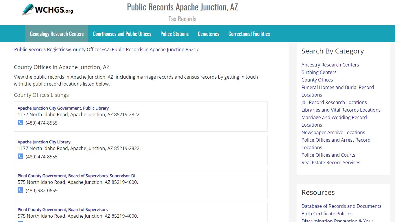 Public Records Apache Junction, AZ - Tax Records - WCHGS.org